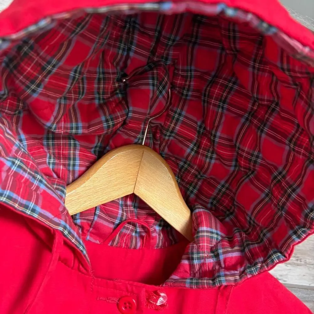 London Fog 7 Red Hooded Jacket Fleece Lined Classic Preppy Luxury Vintage Style